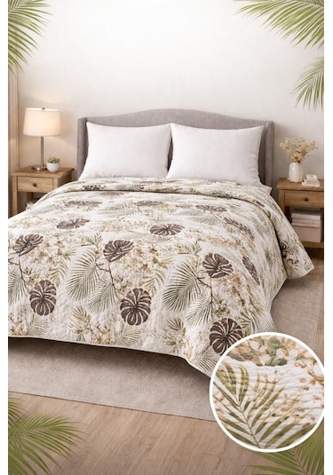 King Size Desenli Pike Yatak Örtüsü Çift Kişilik 240x260 Cm Sütlü Kahve