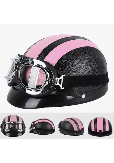 Bsddp A0318 Gözlüklü Pu Kask, Boyut: Bir Boyut Siyah Pembe Siyah Pembe