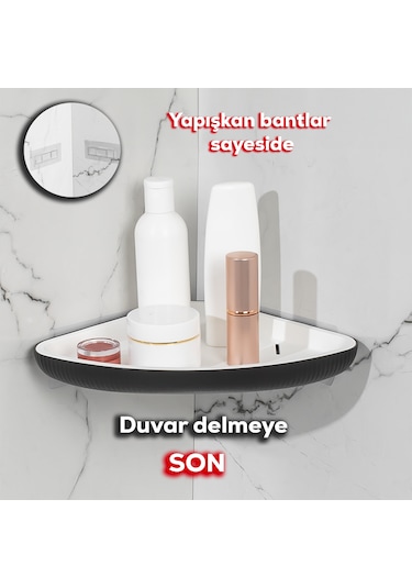 Porsima 0447 İstiridye Yapışkanlı Banyo Köşe Rafı Organizer Siyah