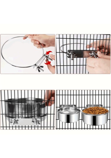 Ecronicword Evcil Hayvan Kafes Besleme Kabı Çelik Askılı Su Kabı 2'li