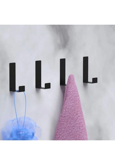 Yapışkanlı Askılık Kapı Arkası Bornoz Askılığı Yapışkanlı Mutfak Banyo Askılığı Havlu Askılığı Elbise Askılığı 4'lü Set 3m Yapışkanlı Tasarım Siyah