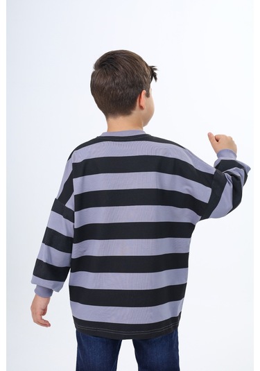 Toontoy Erkek Çocuk Çizgili Sweatshirt Koyu Gri