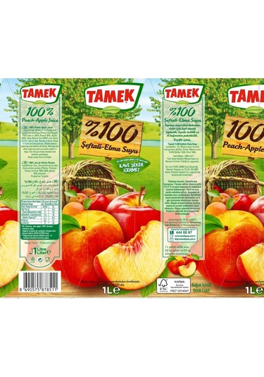 Tamek %100 Şeftali - Elma Suyu 1 Lt X 6 Adet