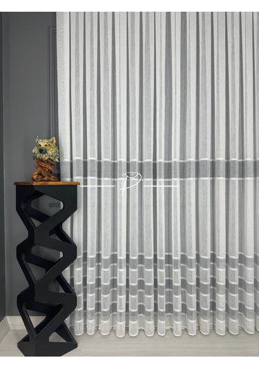 Tül Perde Monalisa Desen Bantlı Şerit Armür Etek Kurşun Sarım Ekru