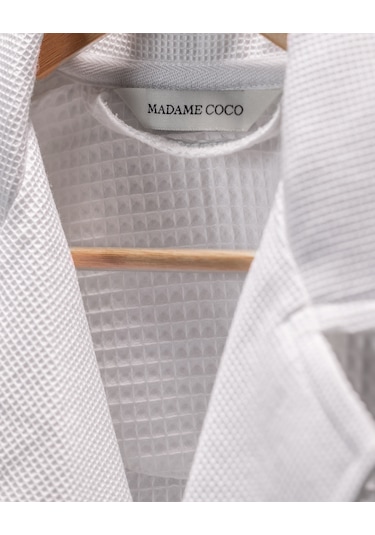 Madame Coco Blois %100 Pamuk Unisex Bornoz - Beyaz - Lüks Koleksiyon Beyaz S - M