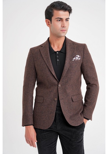 C 718 Ceket Slim Kahve Kahverengi