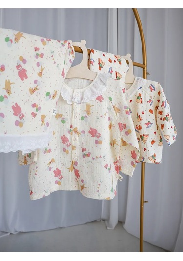 Desenli Çocuk Müslin Pijaması Ayıcıklar 389116453 Bej