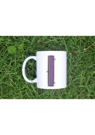 I Harfi Mor Puantiyeli Kupa Bardak - Polka Dot Tasarım Kahve Çay Bardak - Kişiye Özel Hediyelik Beyaz