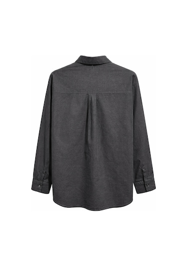 Mixray 4670 Kadın Cepli Oversize Basic Keten Gömlek Siyah