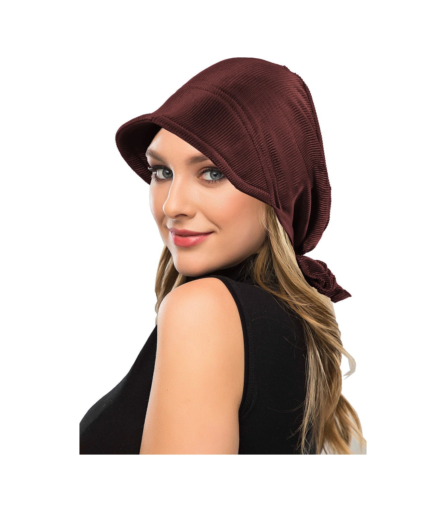 Plise Şapka Kahve Hazır Türban Tesettür Havuz Bonesi Kahve