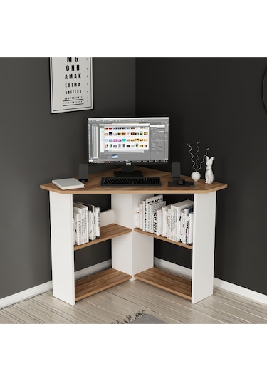 Corner Köşe Çalışma Masası Bilgisayar Masası Ofis Masası Kemençe - Beyaz