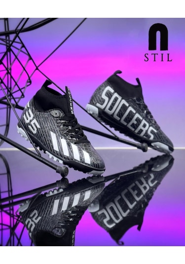 Erkek Çocuk Halısaha Çoraplı Çivisiz Futbol Spor Ayakkabısı F35hs Siyah - Beyaz
