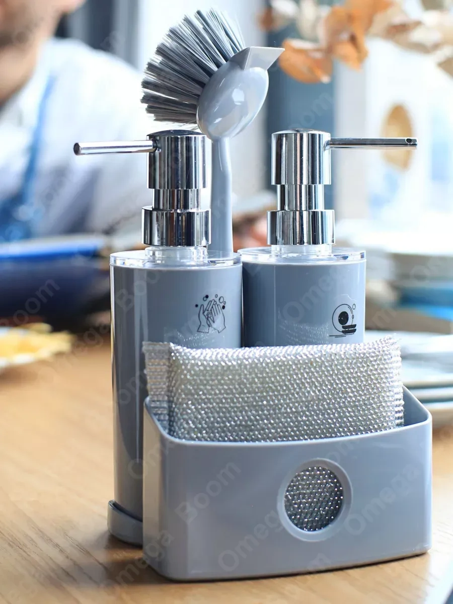 Pıta Mutfak İçin Sabun Ve Deterjan Dispanseri Seti, Süngerli 389464532 Gri