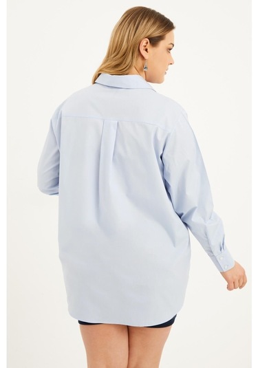 Oversize Taş Baskılı Poplin Gömlek