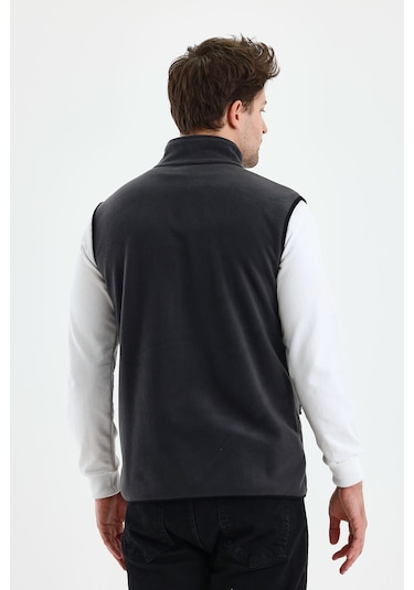 Monox Erkek Tam Fermuarlı Spor Polar Yelek Füme