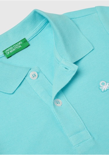 Erkek Çocuk Su Yeşili Logolu Pike Polo T-shirt Açık Mavi