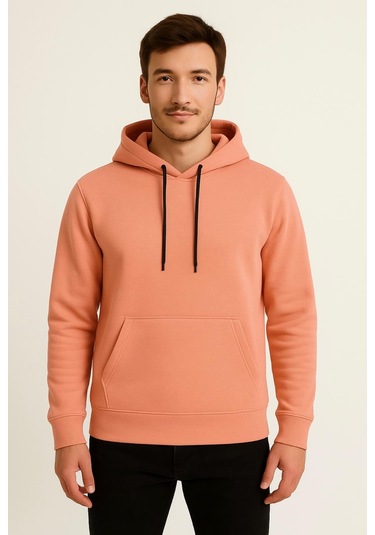 Axxel Erkek Somon Kapüşonlu Sweatshirt-w1108 Pembe 3 İplik Şardonlu