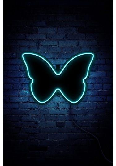Kelebek Neon Led Duvar Aydınlatması & Dekoru & Gece Lambası Mavi Mavi
