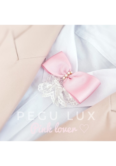 Pegu Lux Kurdele İncili Aksesuarlı Pembe Yaka Gömlek Ceket Broş, Yaka İğnesi 34 Pembe