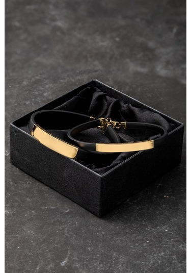 14 Ayar Altın Bar Siyah Kauçuk Erkek Bilekliği