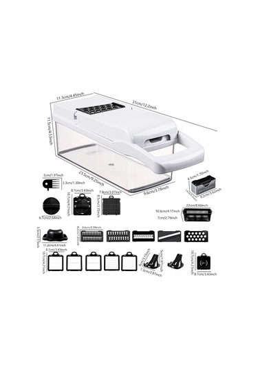 Symbee Mutfakta Hızlı Kesim İçin Çok Fonksiyonlu Sebze-meyve Dilimleyici, Kuruşlama Ve Küp Kesme Aleti Siyah-beyaz 22 Parça Seti Diğer