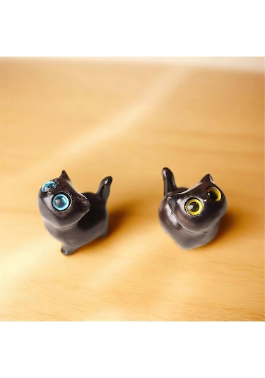 Büyüleyici Ahşap Yavru Kedi Heykelciği - El Yapımı Kedi Dekoru Siyah