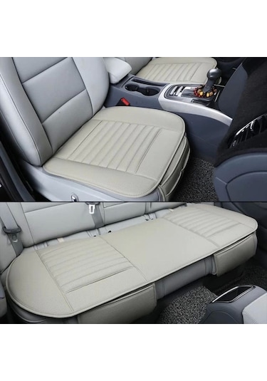 Su Geçirmez Ön Arka Araba Koltuk Minder Deri 3'lü Oturak Bej