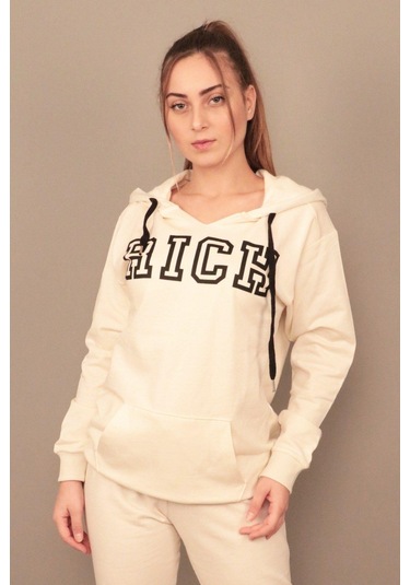 Rich Kadın Baskılı Kapüşonlu Sweatshirt Çok Renkli