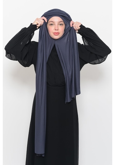 Hazır Pratik Geçmeli Lüks Düz Penye Şal Çapraz Hizalı Füme