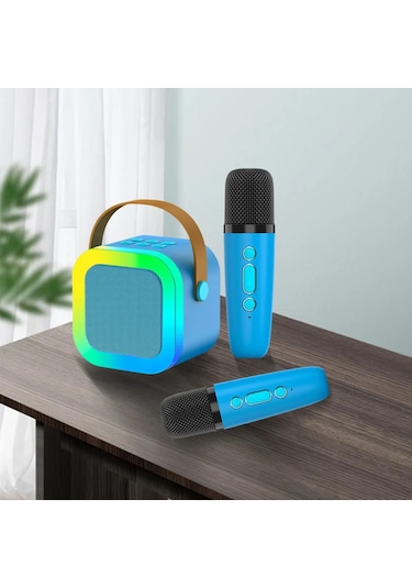 Bluetooth 5.3 Karaoke Makinesi Oyuncak Kablosuz Mikrofon İle Ayarlanabilir Led Black