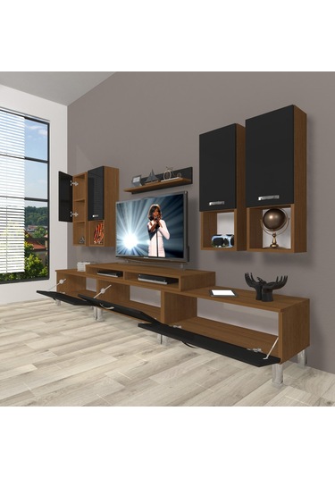 Decoraktiv Ekoflex 8da Slm Krom Ayaklı Tv Ünitesi Tv Sehpası Ceviz - Siyah