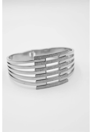 Yaldızlı Kalın Kaburga Bilezik - Gümüş Çok Renkli