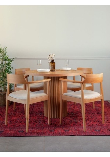 Sardes İskandinav Natural Ahşap Masa Sandalye Takımı 90x90 Natural