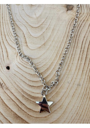 Yıldız Gümüş Rengi Zincir Kolye Unisex Zincir Kolye Pytkznckly245