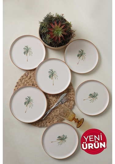 Keramika Bronze Palmiye Nordic Pasta Tabağı 22 Cm 6 Adet 22901 Çok Renkli