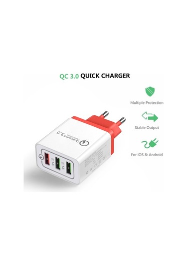 Sandwich 3 Usb Qc 3.0 Hızlı Şarj Cihazı, Ev Ve Seyahat İçin, 100-240v, İos & Android Uyumlu