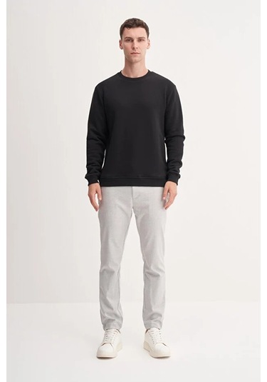 Cazador Kalın Diyagonal Dokulu %100 Pamuk 3 İplik Regular Fit Sweatshirt 25k Siyah