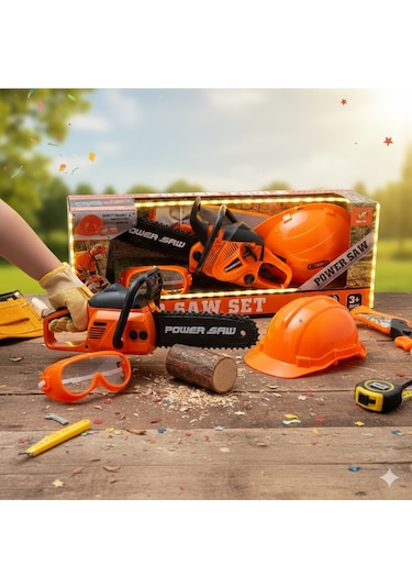 Baretli Ve Gözlüklü Sesli Hızar Seti Oyuncak Power Saw Set