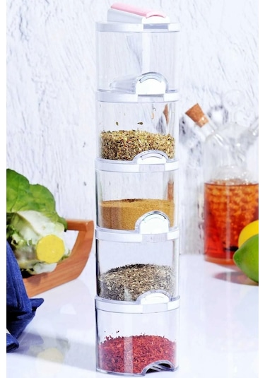 Akrilik Renkli Geçmeli 5'li Bremen Pratik Baharatlık Seti 12x8x25 cm