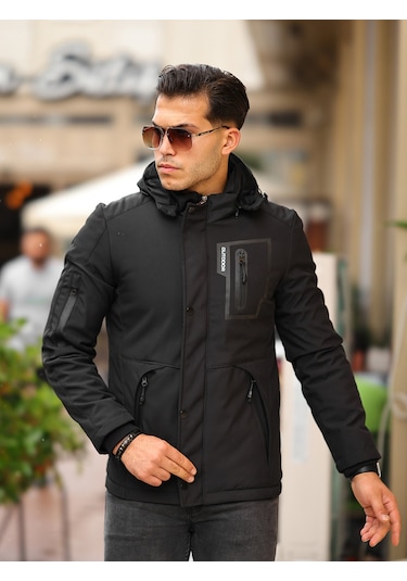 Outdoor Su Ve Rüzgar Geçirmez Kapitone Içi Kürklü Softshell Mont Siyah