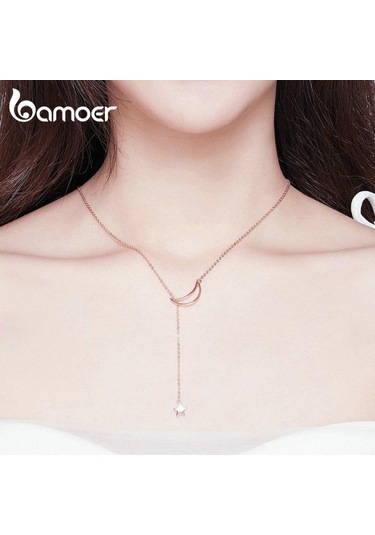 Bamoer 100% 925 Ayar Gümüş Kolye Yeni Ay ve Yıldız Kolye Kadınlar Için Gümüş Takı