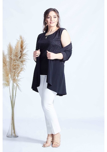 4036 SİYAH SİMLİ  2' Lİ ATLET-CEKET BÜYÜK BEDEN  PARLAK TAKIM Siyah