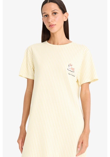Defacto Regular Fit Bisiklet Yaka Baskılı Kısa Kollu Gecelik-fall İn Love F1614ax25smyl118 Sarı