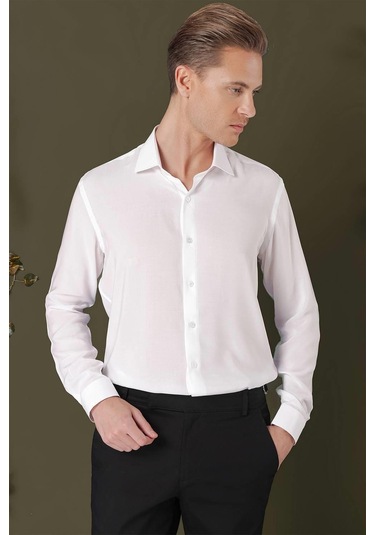 Gk 709 Slim Fit Beyaz 1 Klasik Gömlek Beyaz