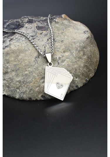 Iskambil Oyun Kağıdı Motifli Kolye Paslanmaz Çelik Zincir 902299 Gümüş