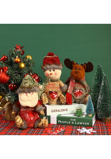 Noel Arifesi Elma Hediye Çantası Paketleme-oturan Kardan Adam