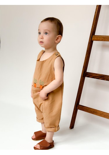 Miababy Nakışlı Yazlık Efil Tulum Kahverengi