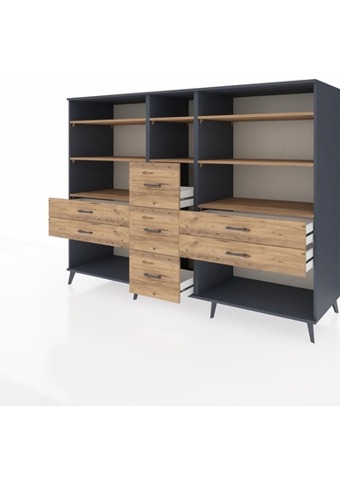 Kronos Dolap 8 Raflı 7 Çekmeceli 220x59x163 Antrasit-çam Antrasit-çam