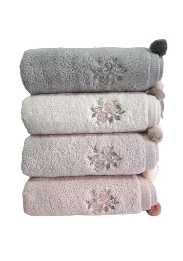 Pupilla Penye Nakışlı Havlu 50 90 Sıla Çiçek Ponpon Çok Renkli