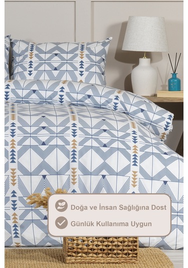 Elart Marcus Nevresim Takımı Tek Kişilik %100 Pamuk Ranforce Lastikli Çarşaf 160x220 Cm Mavi Mavi